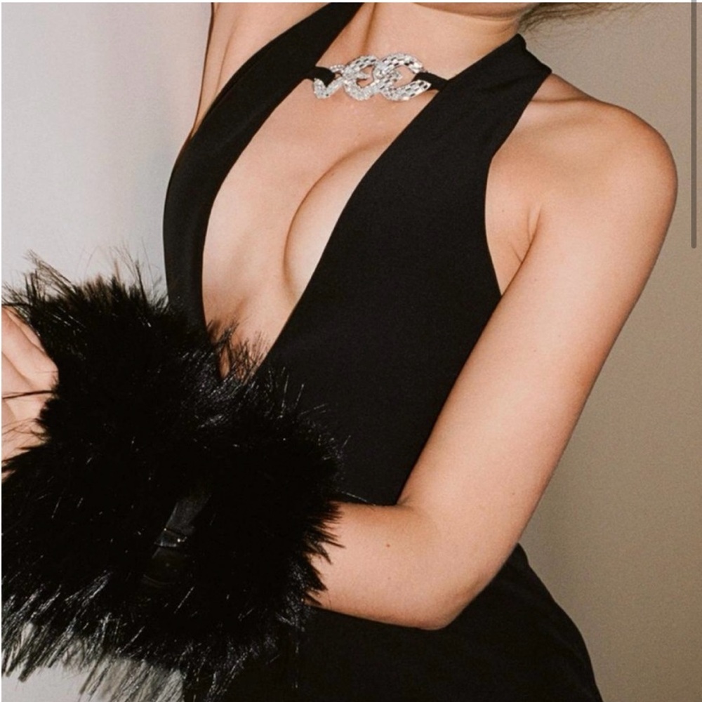 Zara Black Embellished Halter Maxi Dress